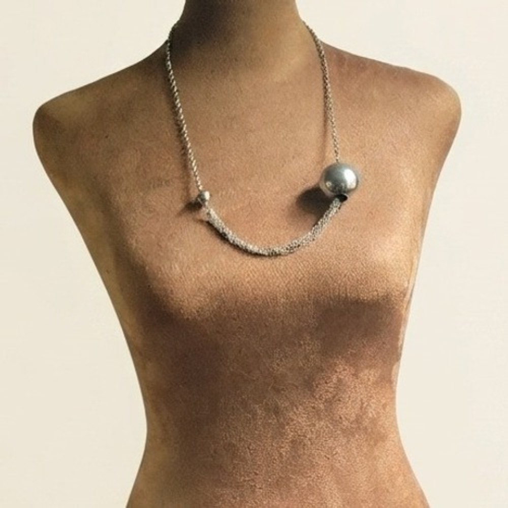 Silver‎ Tone Multi Strand Mixed Chain Orb Pendant Necklace 20 Inch Minimalist